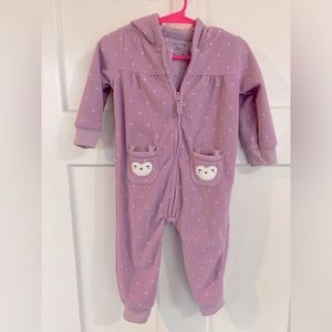 Carters 12 month babygirl hooded fleece jumpsuit
